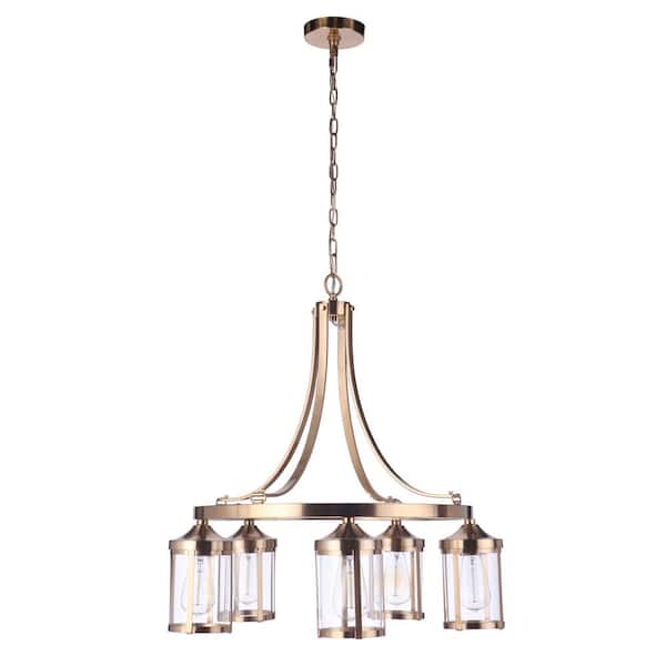 CRAFTMADE Elliot 5-Light Satin Brass Finish with Clear Glass Transitional Chandelier for Kitchen/Dining/Foyer No Bulb Included