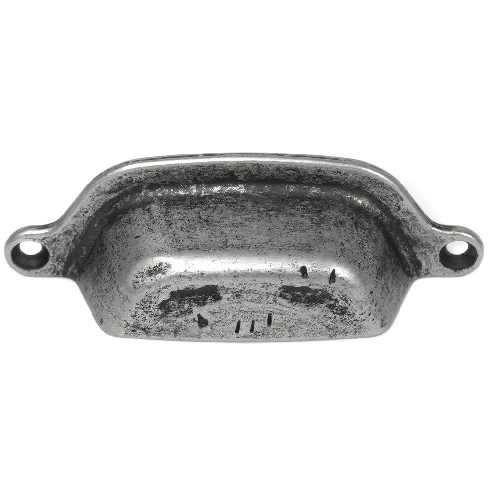 Distressed Pewter 5" Zinc Cup Pull with Mounting Hardware