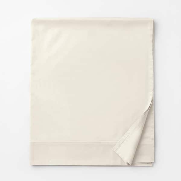 The Company Store Company Cotton Sateen Extra Deep Solid Ivory Cotton King 350 Thread Count Flat Sheet