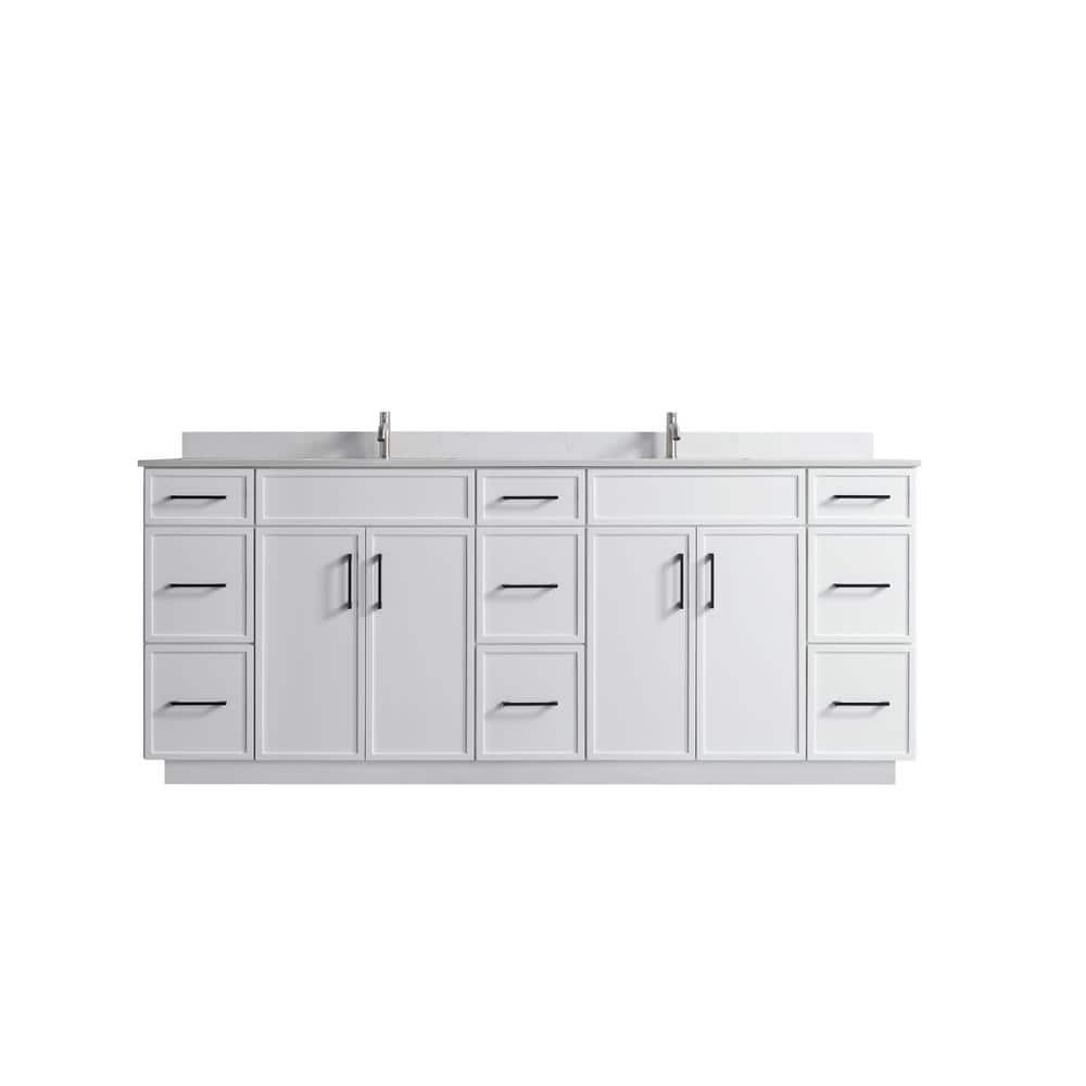 VSC 84in. W x 22in. D x 35in. H Double Sink Freestanding Bath Vanity in Whi