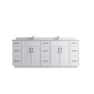 VSC 84in. W x 22in. D x 35in. H Double Sink Freestanding Bath Vanity in White with White Cultured Marble Top