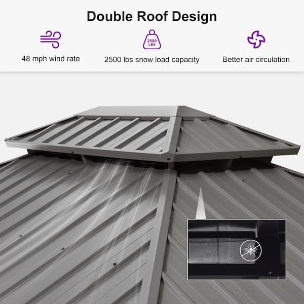 14 ft.x 20 ft.Light Gray Patio Outdoor Gazebo for Backyard Hardtop Aluminum Frame, Hooks, Curtain, Netting and 24-Lights