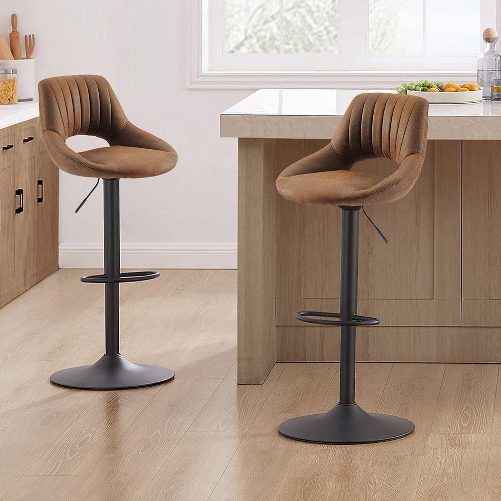 Adjustable Height Swivel Barstools, Set of 2, Black Faux Leather