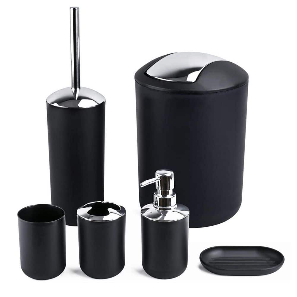 6-Piece Bath Accessory Set with Toothbrush Holder, Soap Dispenser, Trash Can and Tumbler Straw for Bathroom in Black price history on PriceWatchPro