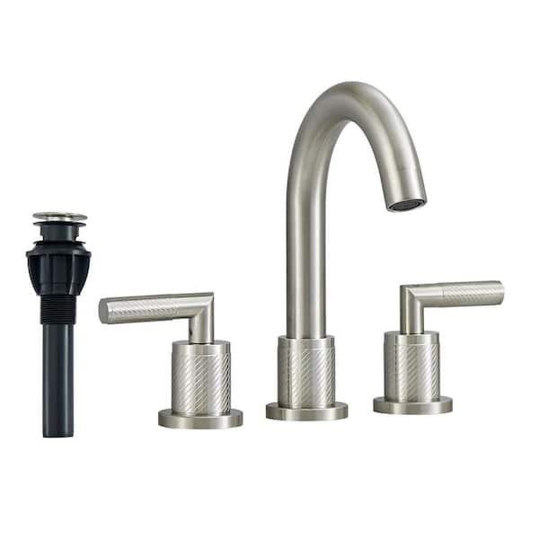 Satico 8 in. Widespread 2-Handle 3-Hole 360-Degree Swivel Spout Bathroom Sink Faucet with Pop-Up Drain in Brushed Nickel