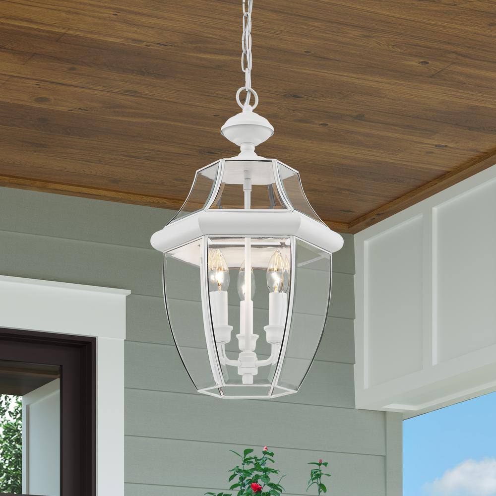 White Brass 3-Light Pendant with Clear Beveled Glass