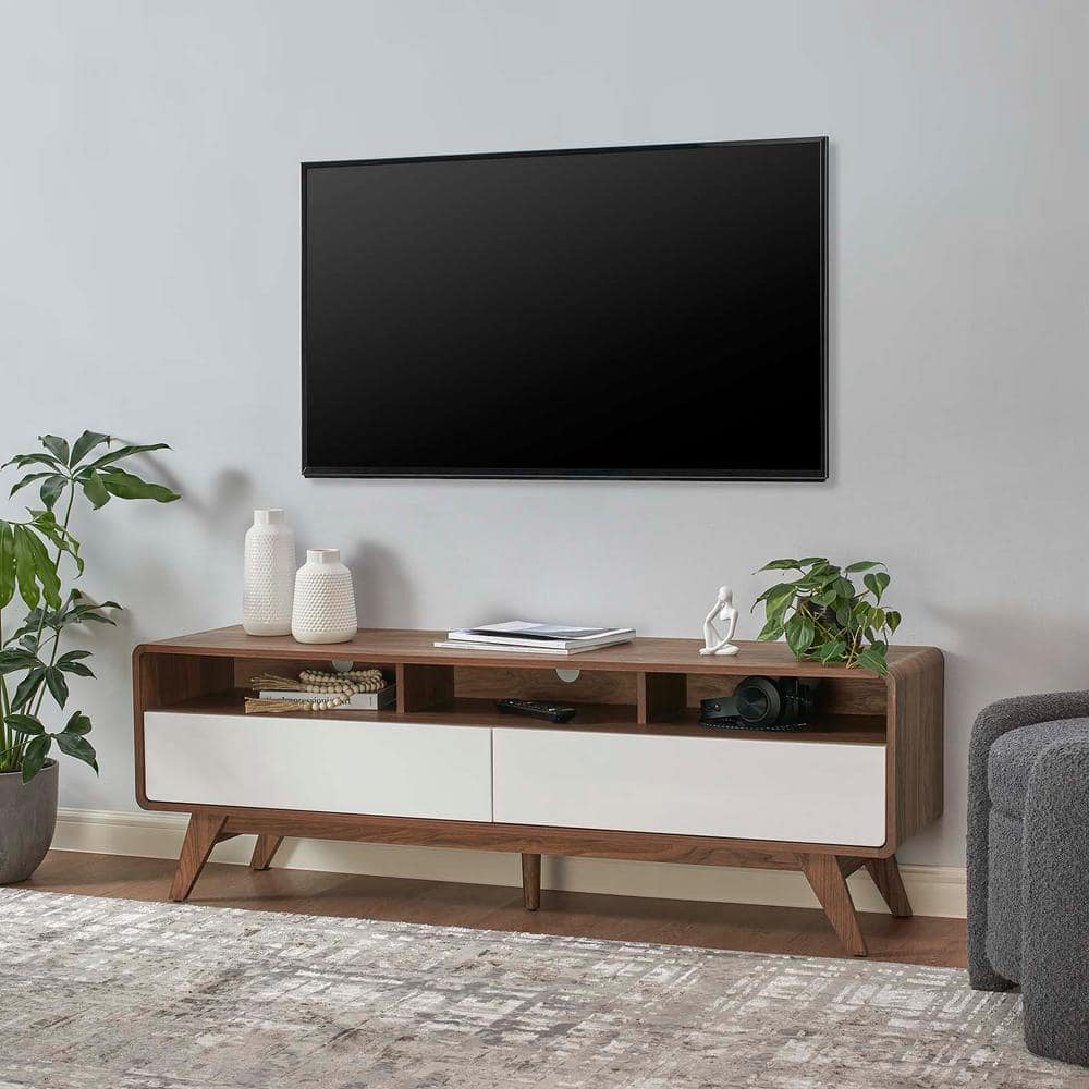 Walnut and White 60" Mid-Century Modern TV Stand