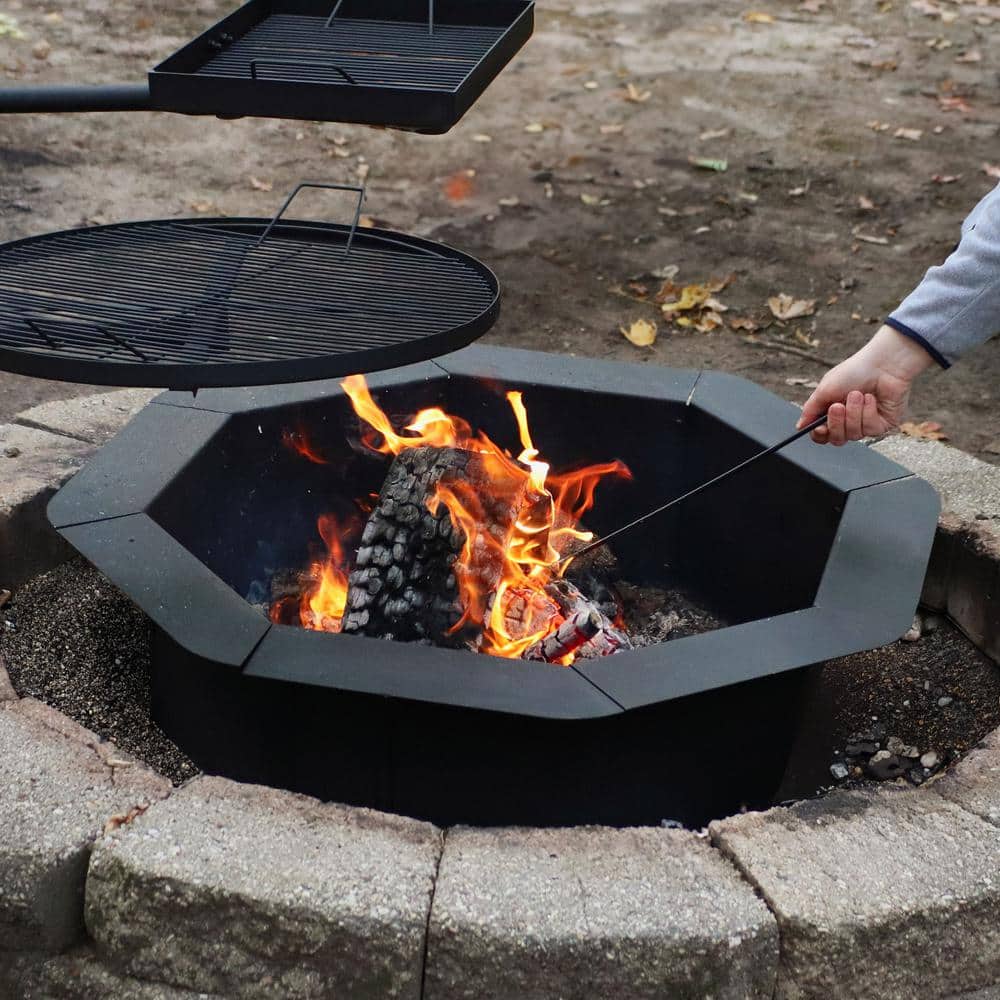 38" Black Steel Octagonal Wood-Burning Fire Pit Ring