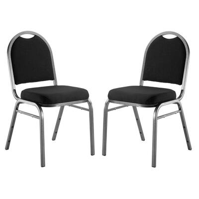 9200-Series Ebony Black Seat/Silver Vein Frame Premium Fabric Upholstered Stack Chair (Pack of 2)