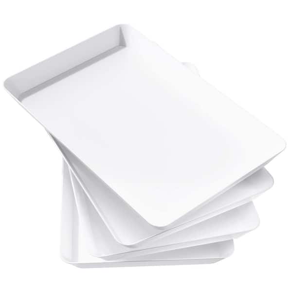 Angel Sar 15 in. x 10 in. Plastic Reusable Serving Tray for Party Food Supplies, White (4-Pack)