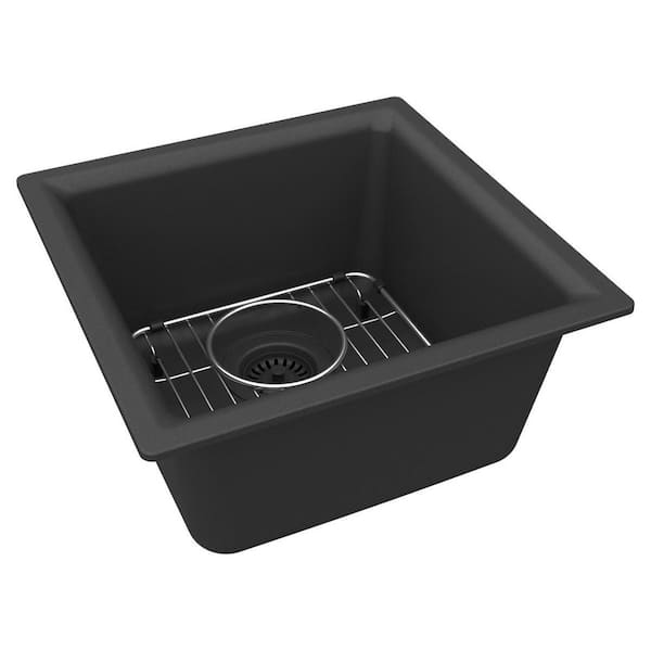 Elkay Quartz Classic 20 in. Drop-In/Undermount Single Bowl Matte Black Granite/Quartz Composite Bar Sink Kit Only