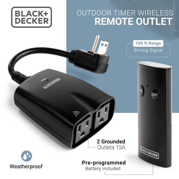 BLACK+DECKER Wireless Outdoor Timer Outlet with Remote, 2 Grounded Outlets,  Photocell Sensor: : Tools & Home Improvement