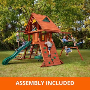 Pro Assembled Sun Palace II Wood Backyard Playset with Monkey Bars, Tire Swing, Swing Set, and Playground Accessories