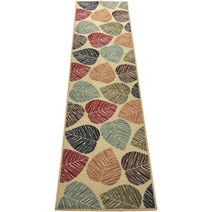 Multi Leaves Design Beige Color 2 ' Width x 7' Your Choice Length Slip Resistant Rubber Stair Runner