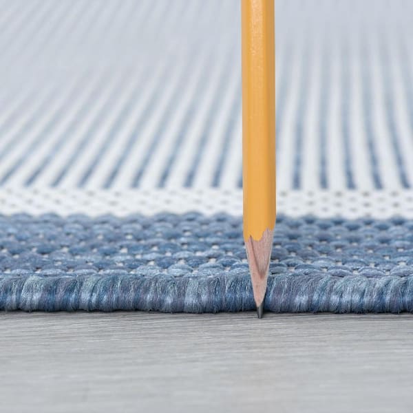 Eco Striped Border Blue 5 ft. x 8 ft. Indoor/Outdoor Area Rug