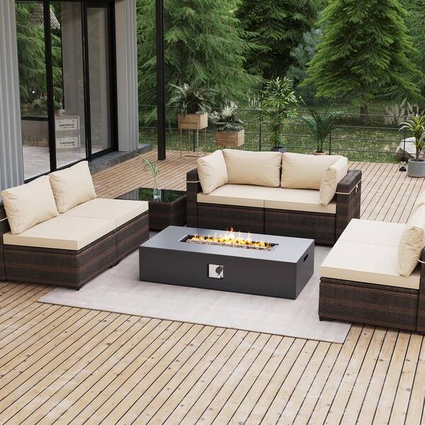 UPHA 8-Pieces Wicker Patio Furniture Set With Gas Propane