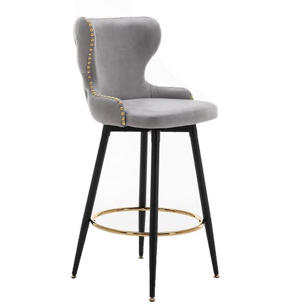 Unbranded 41.3 in.Gray Low Back Metal 180° Swivel Bar Stool with Faux Leather Seat (Set of 2)
