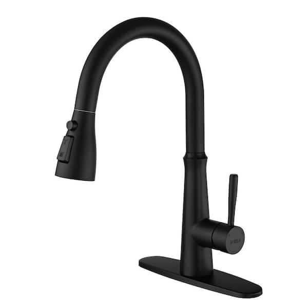 IVIGA Single Handle Stainless Steel Pull Down Sprayer Kitchen Faucet with 4-Spray Mode in Matte Black