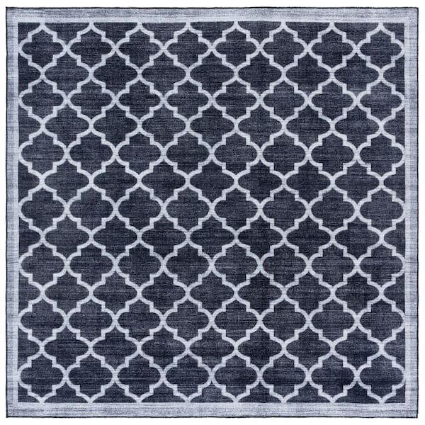 Arizona 6 ft. x 6 ft. Black/Gray Machine Washable Border Geometric Trellis square Area Rug