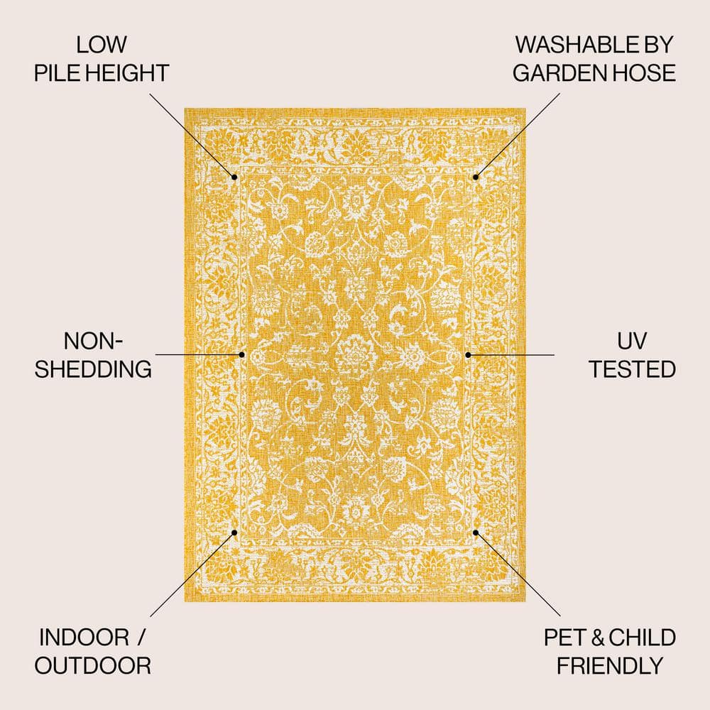 9' x 12' Yellow and Cream Floral Synthetic Rectangular Rug