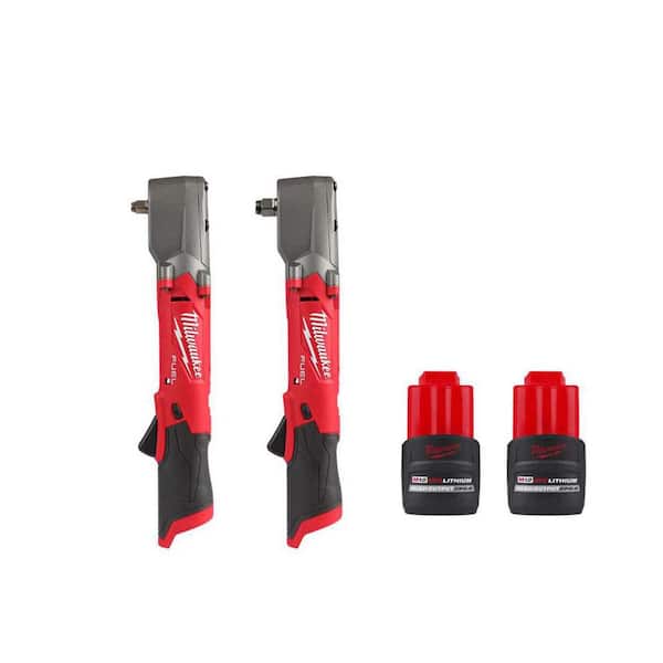 Milwaukee M12 FUEL 12V Lithium-Ion Brushless Cordless 3/8 in. & 1/2 in. Right Angle Impact Wrenches w/(2) M12 CP 2.5 Ah Batteries