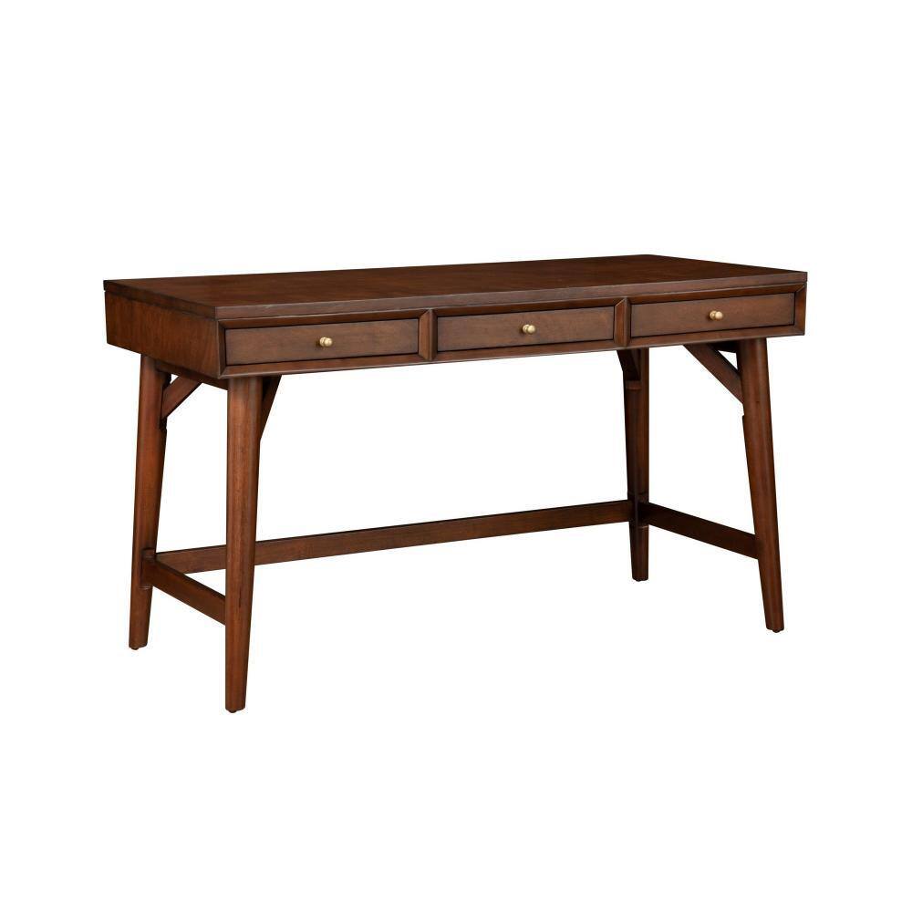 Benjara 52 In. Rectangular Brown Wood Top 3-Drawer Writing Desk With ...