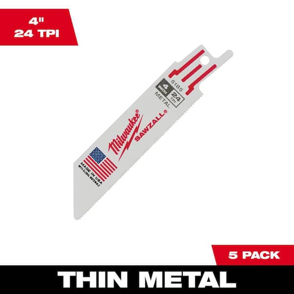 Milwaukee 4 in. 24 TPI Thin Metal Cutting SAWZALL Reciprocating Saw Blades (5-Pack)