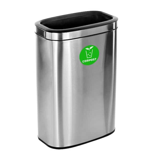Alpine Industries 10.5 Gal. Stainless Steel Rectangular Liner Touchless Open Top Compost Vented Trash Can