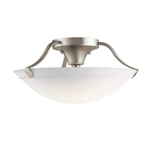 Independence 15.5 in. 3-Light Brushed Nickel Hallway Transitional Semi-Flush Mount Ceiling Light with Etched Glass