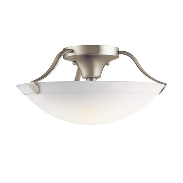 KICHLER Independence 15.5 in. 3-Light Brushed Nickel Hallway Transitional Semi-Flush Mount Ceiling Light with Etched Glass