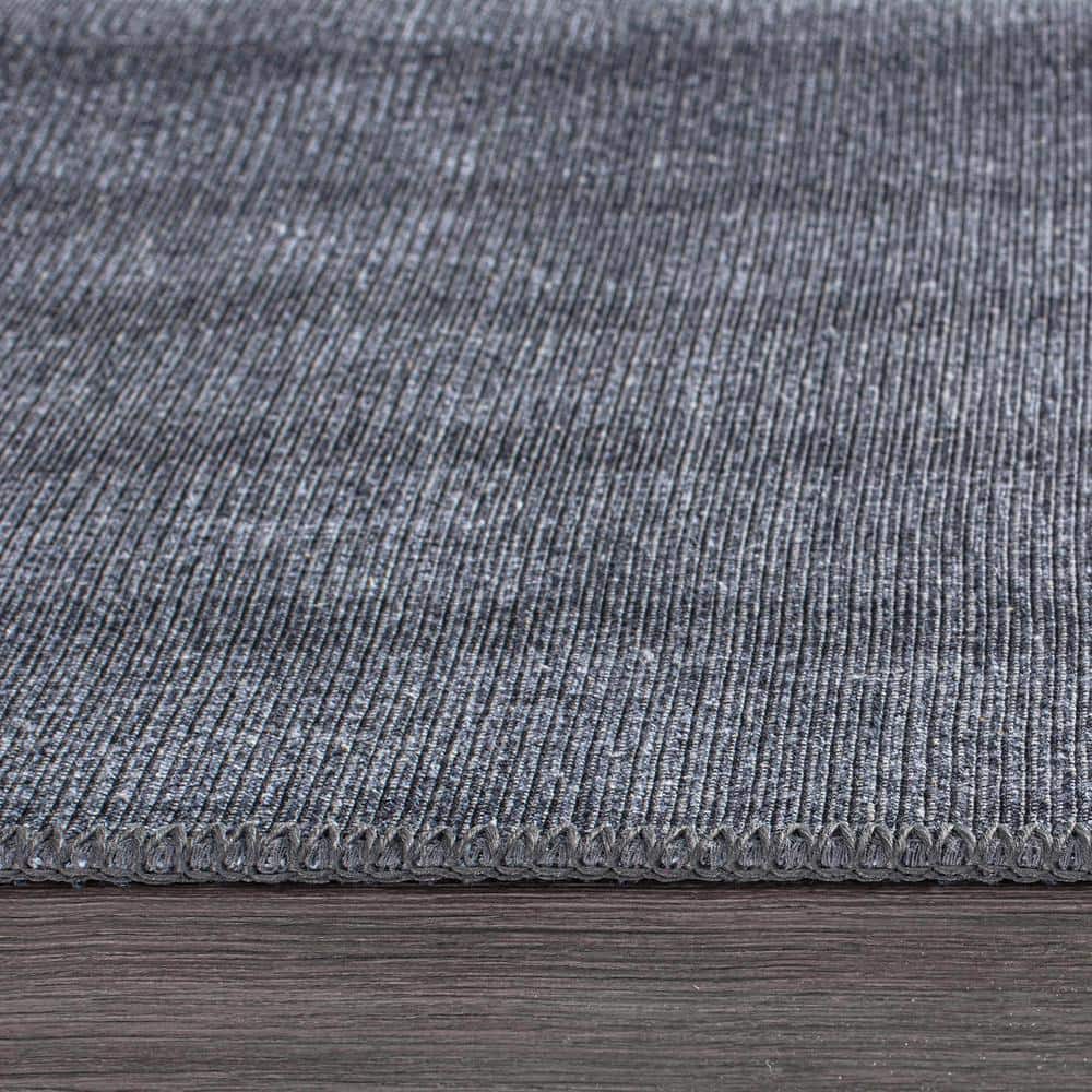 Dark Blue Geometric Flat Woven Synthetic Rug 5' x 7'
