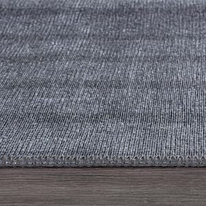 Dark Gray 7 ft. 7 in. x 9 ft. 6 in. Contemporary Lines Machine WashableArea Rug