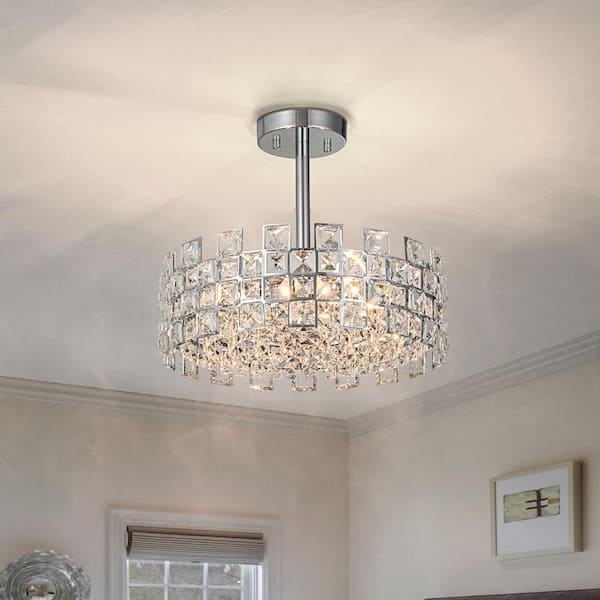 EDISLIVE Paisley 15 in. 3-Light Crystal Drum Chrome Semi Flush Mount