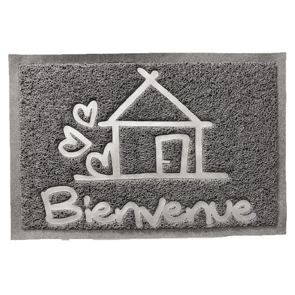 Bienvenue Door Scraper Grey 24 in. x 16 in. Recycled PVC Outdoor Door Mat