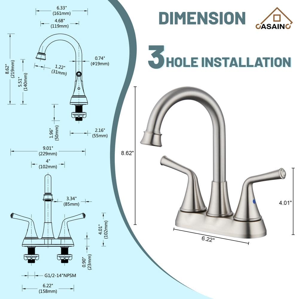 Brushed Nickel Dual Handle Bathroom Sink Faucet with Drain Kit