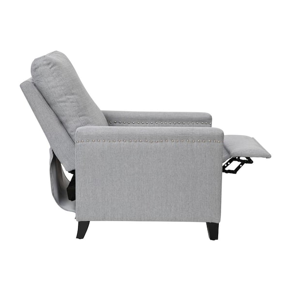 Taylor + Logan 27 in. W Gray Upholstered Transitional Style Pillow Back Recliner with Accent Nail Trim and Pushback Recline, Light Gray