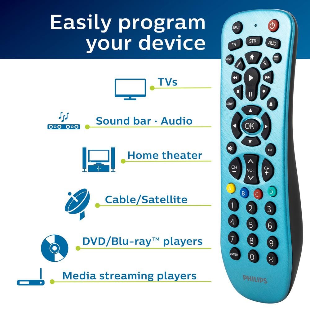 Philips Brushed Electric Blue 3-Device Universal Remote Control