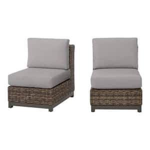 Fernlake Brown Wicker Armless Middle Outdoor Patio Sectional Chair with CushionGuard Stone Gray Cushions (2-Pack)