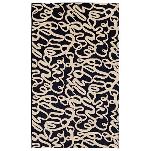 Linon Home Decor Kobe Sasha Blue and Bone 4 ft. 3 in. x 7 ft. 3 in. Area rug