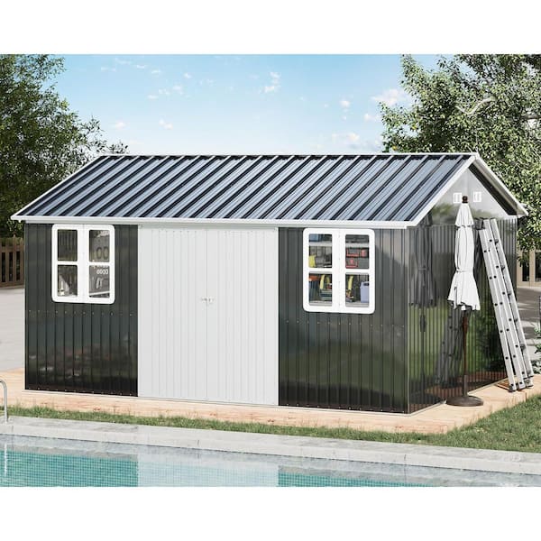 Nordic Cottage 12 ft. W x 14 ft. D Galvanized Steel Shed with Lockable Door and 4-Pane Windows (168 sq. ft. )