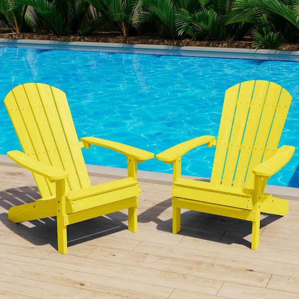 Classic Yellow Plastic Outdoor Patio Adirondack Chair (Set of 2)