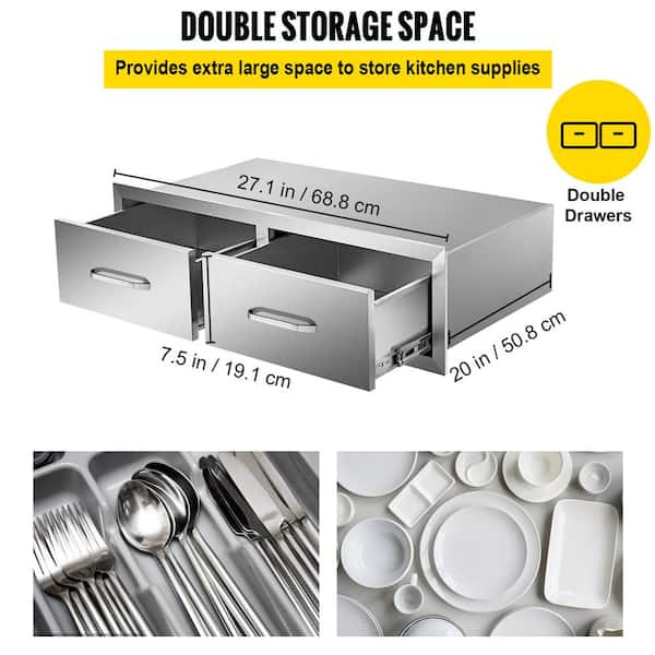 VEVOR 30x17 Outdoor Kitchen / BBQ Island Stainless Steel Triple Storage Drawers