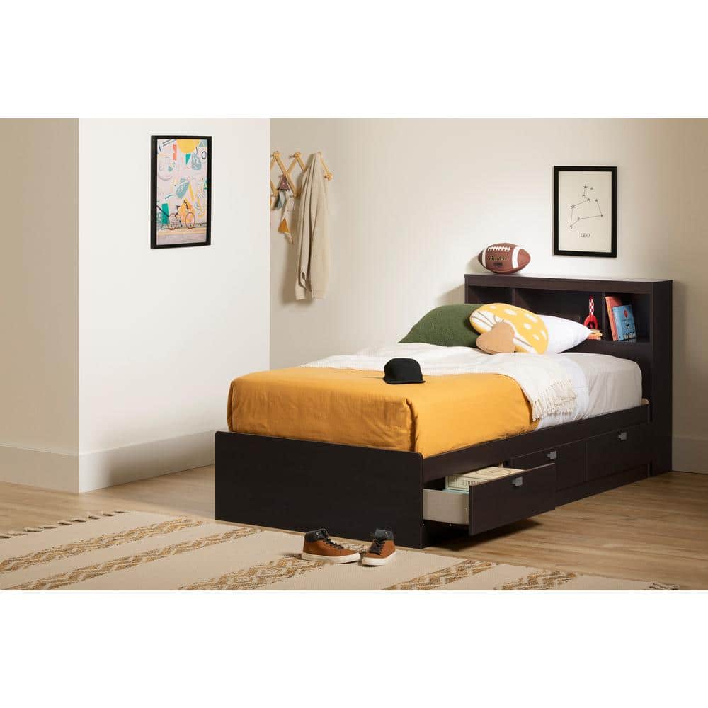 Chocolate Twin Wood Frame Captain's Bed with 3 Drawers
