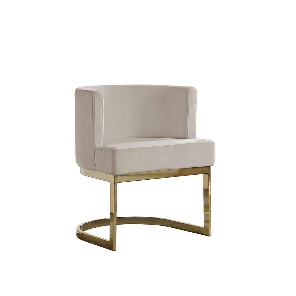 Sumptuous Beige Velvet Barrel Chair with Gold Chrome Base