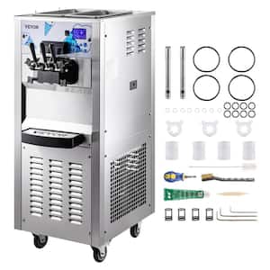 Commercial Ice Cream Maker 10.6 Gal. per Hour LCD Panel Soft Serve Machine 3 Flavors with Two 12 L Hoppers, 2500 W