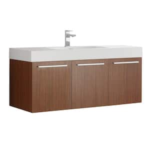 Vista 48 in. Modern Wall Hung Bath Vanity in Teak with Vanity Top in White with White Basin