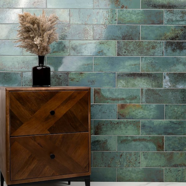 Marza Aqua Subway Wall Tile, 4 in. x 12 in. Glossy Ceramic Wall Tile (11.22 sq. ft. / Case)