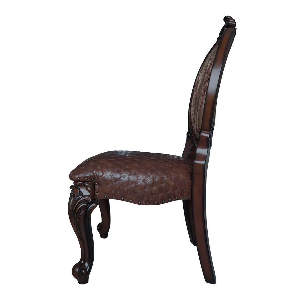 Cherry Finish Faux Leather Upholstered Armless Side Chair Set