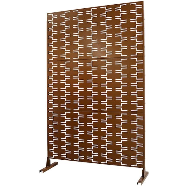 76 in. H x 48 in. W Brown Metal Outdoor Privacy Screen, Freestanding Decorative Fence