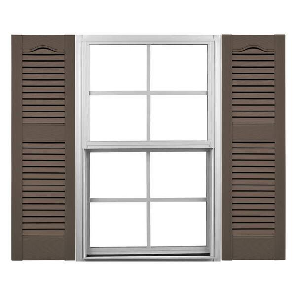 Ekena Millwork Mid America 14.5 in. W x 31 in. H Louvered Vinyl Shutters Pair in French Roast
